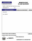 Recibo para pago de impuesto de vialidad
